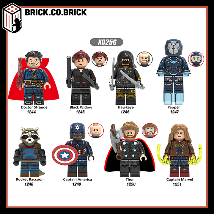 X0256_brick_co_brick_non_lego_minifigures_avengers_4_doctorstrange_blackwidow_hawkeye_racoon_captainamerica_thor_pepper